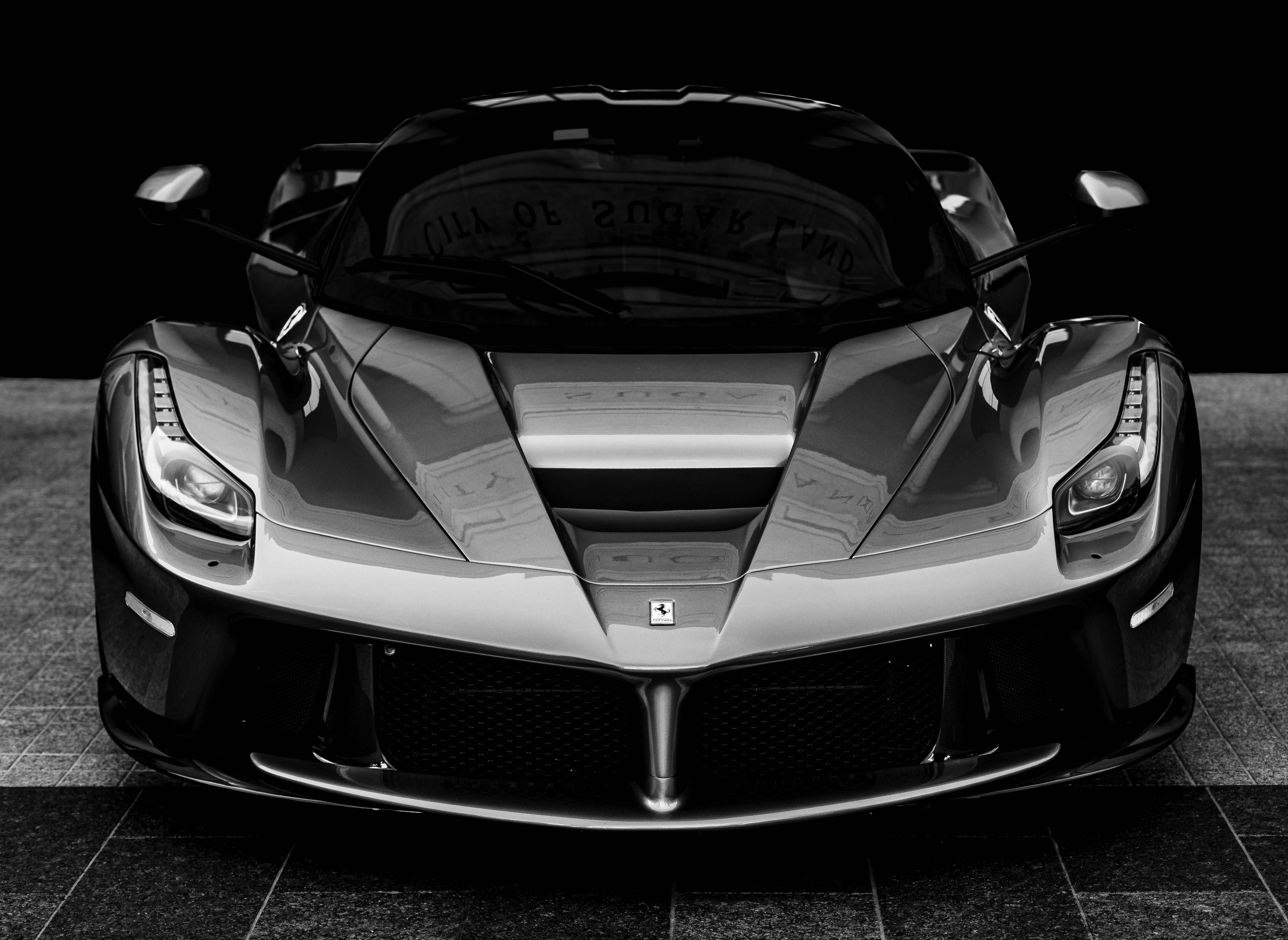 Luxury sports cars in showroom
