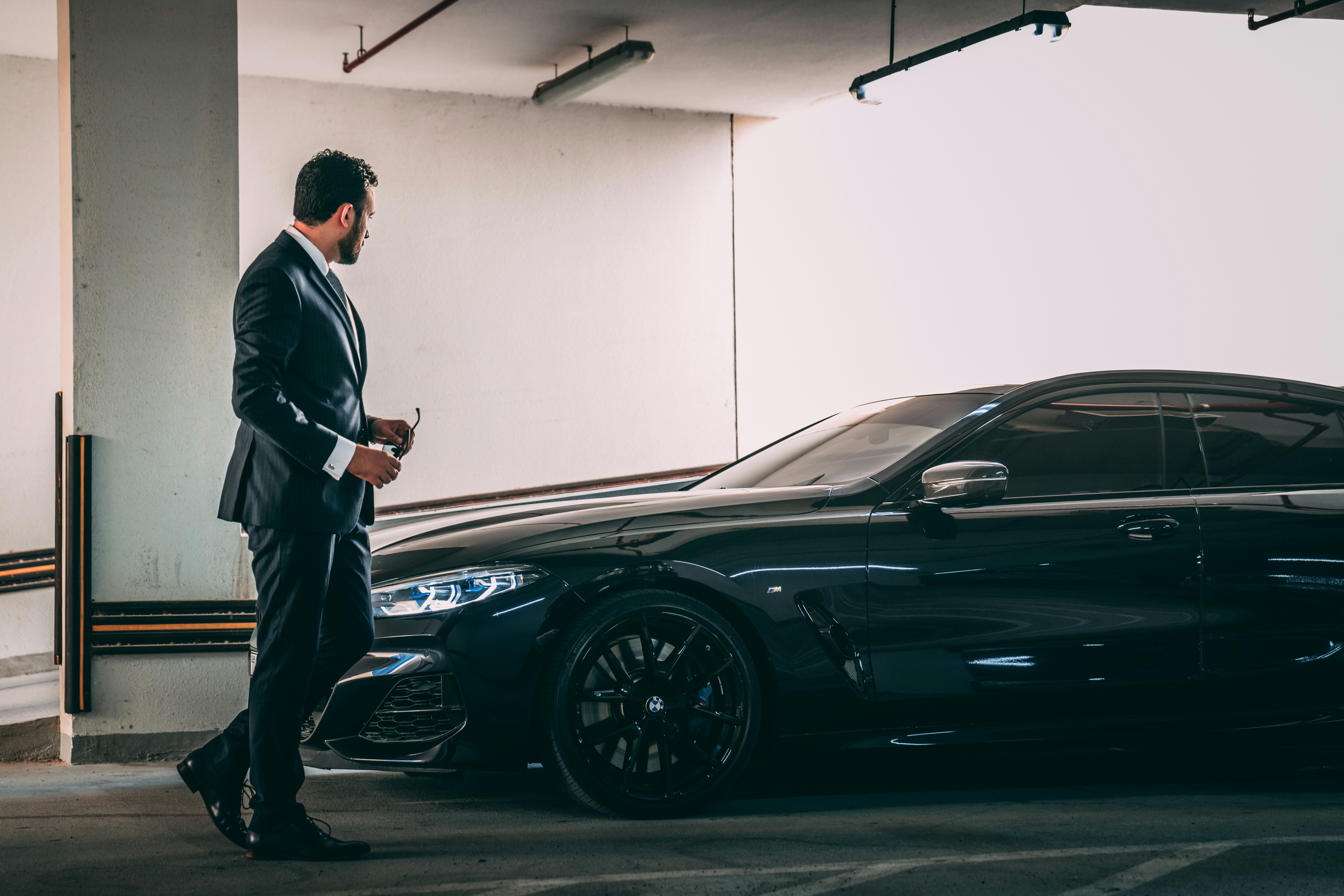 Car salesperson checking vehicle specifications